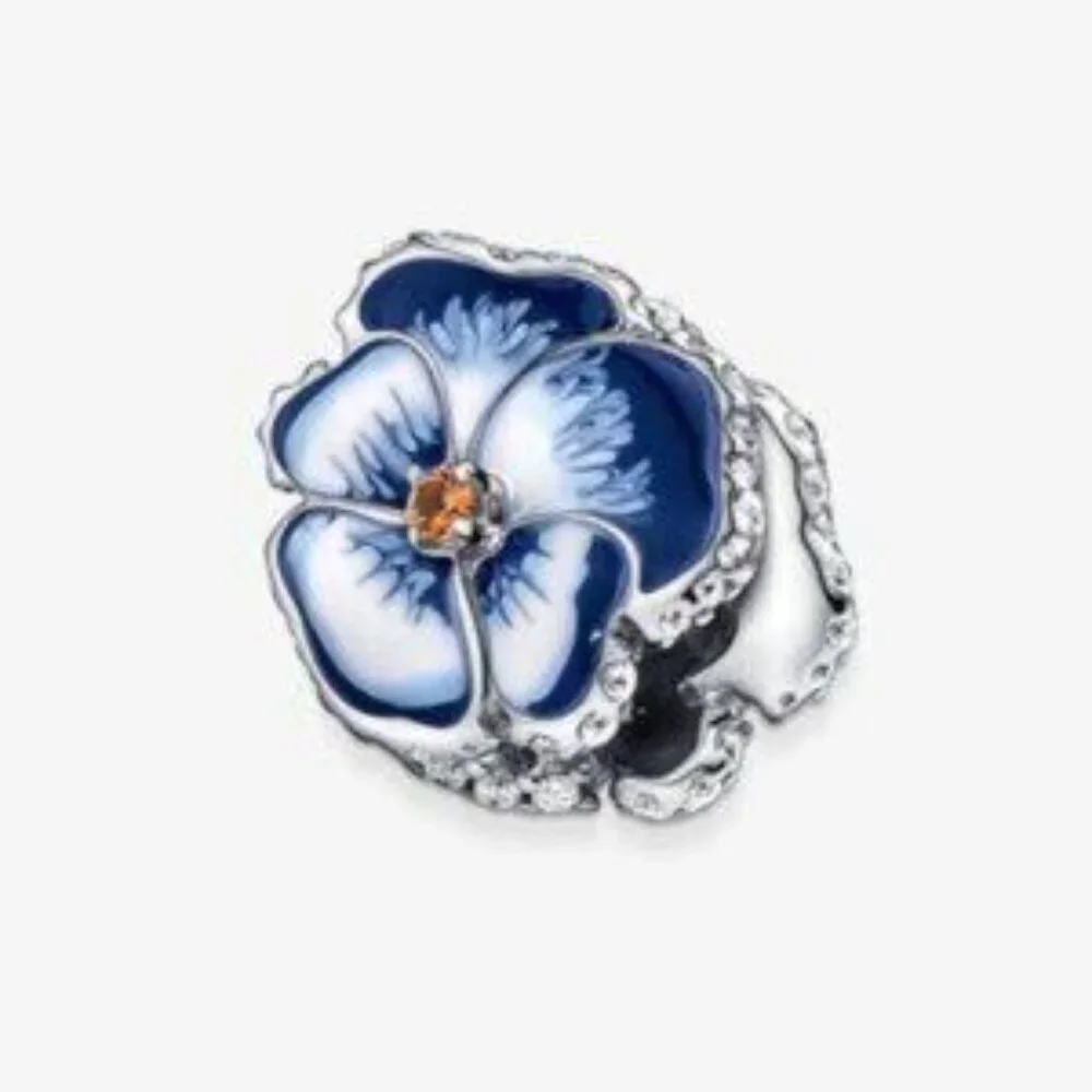 Pandora Blue Pansy Flower Charm